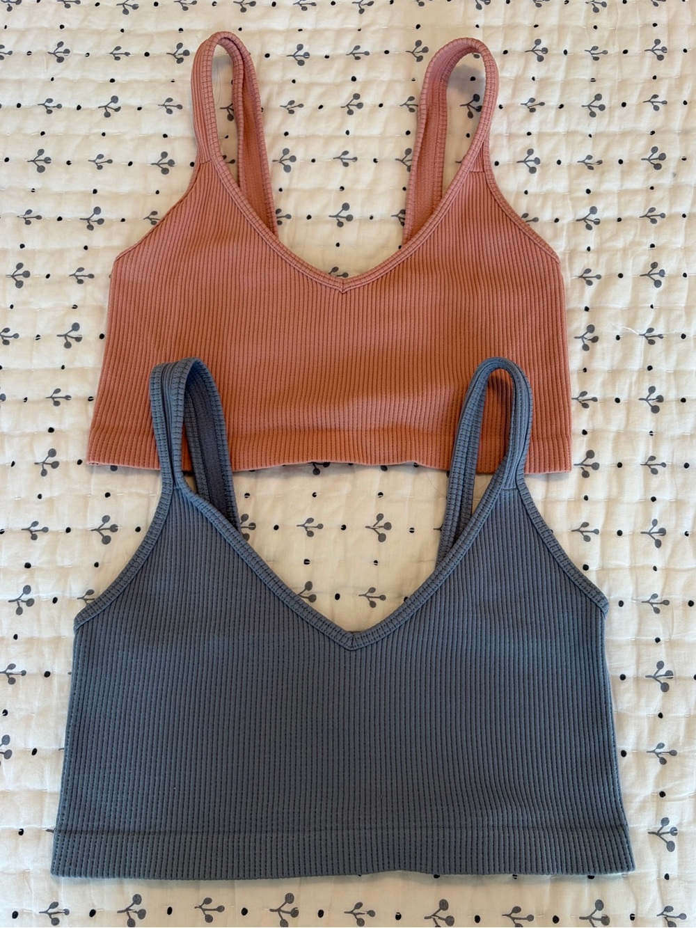 Dynamic Ribbed V-Neck Bralette Tank Tops - Dusty Rose & Slate Blue